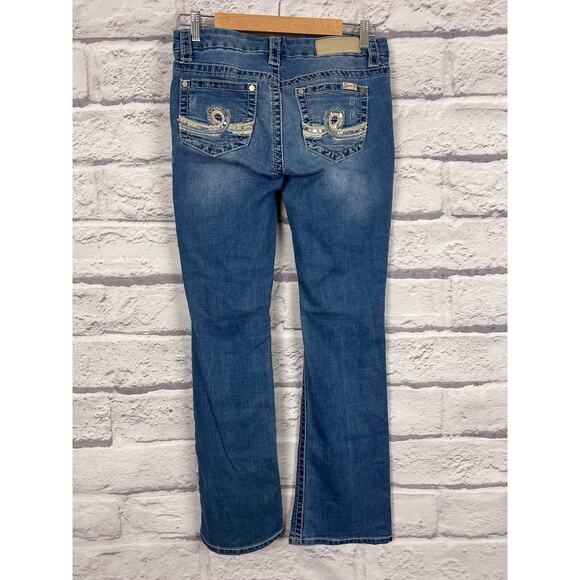 Seven7 Womens 8 Indie Bling Y2K Embroidered Sequin Pocket Bootcut Jeans Med Wash - Picture 4 of 13